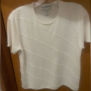 Vintage (Medium) White Knit McNaughton Sweater with Tiny Sequin Embellishments